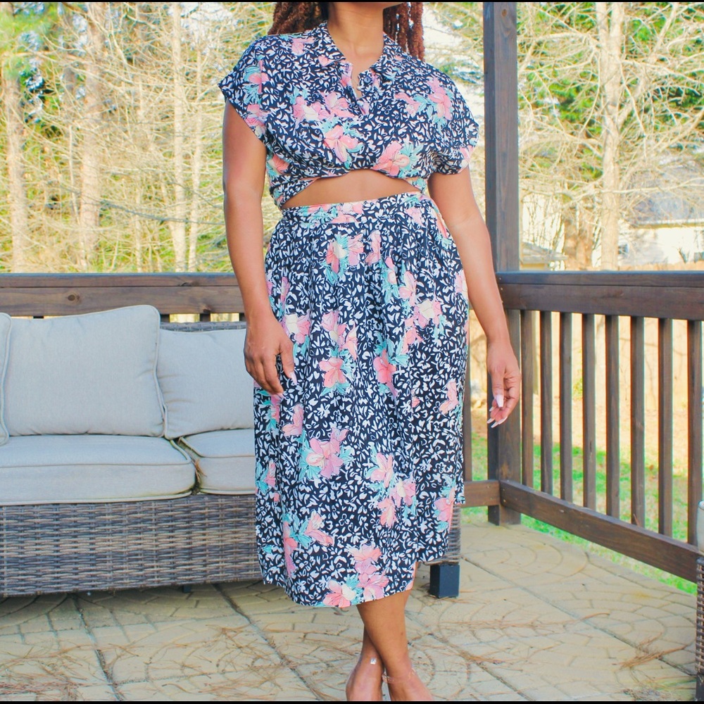 Vintage 1990's 2 Piece Floral Skirt Set